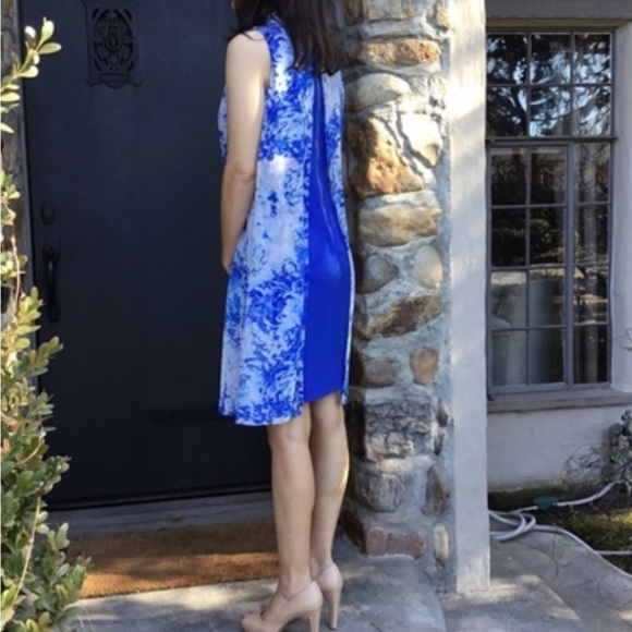 Eliza J blue floral sleeveless flyaway back dress size 10 D136 - Picture 13 of 13